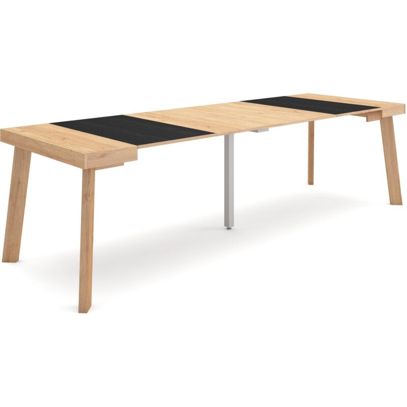 foto del prodotto consolle allungabile, tavolo consolle allungabile , 260, per 12 persone, gambe in legno, stile moderno, rovere e nero skraut home