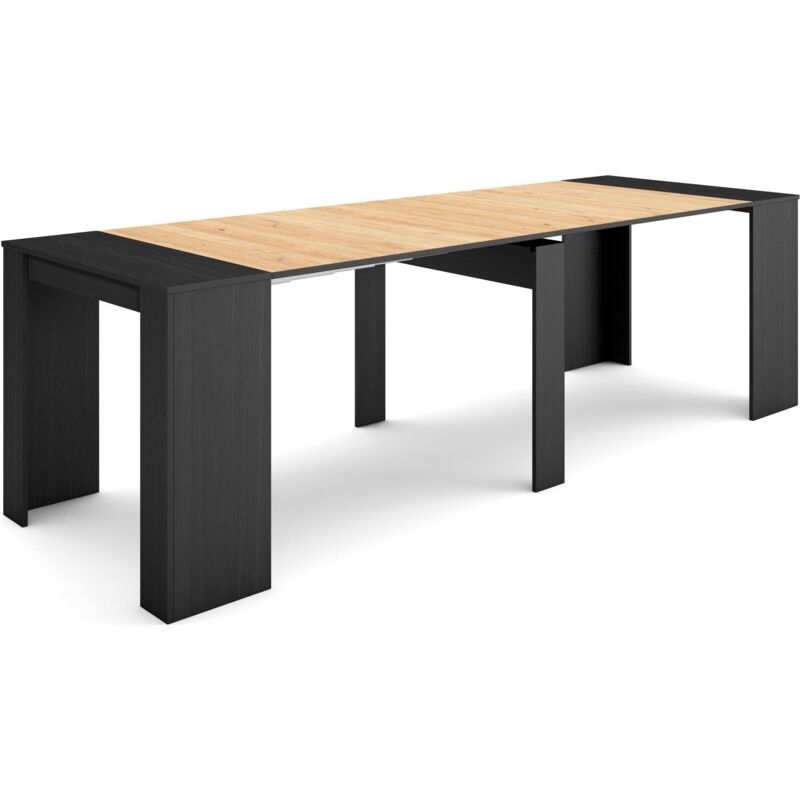 foto del prodotto consolle allungabile, tavolo consolle allungabile , 260, per 12 persone, tavolo da pranzo, stile moderno, nero e rovere skraut home