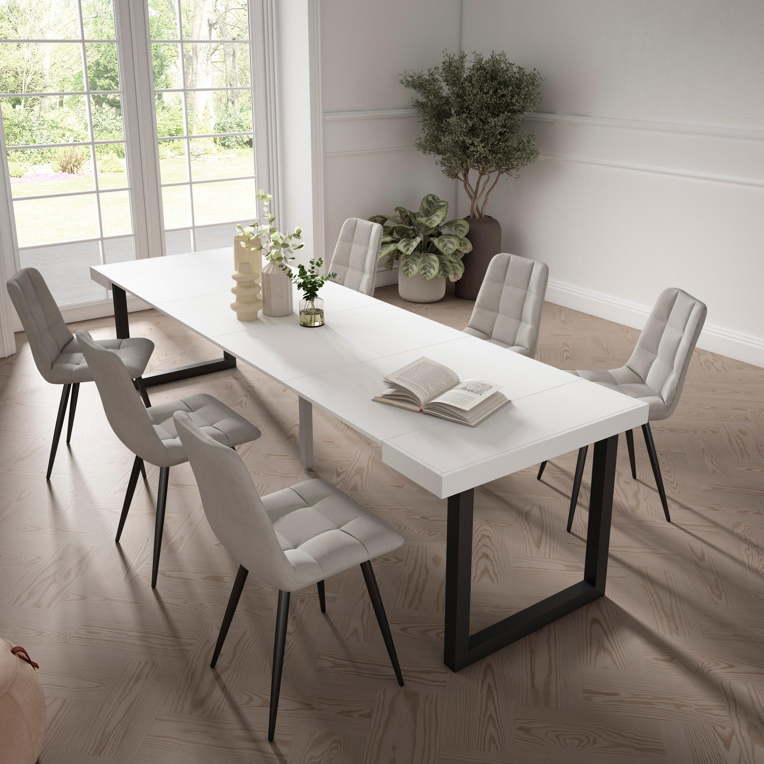 foto del prodotto consolle allungabile, tavolo consolle allungabile , 300, per 14 persone, gambe in legno, stile moderno, bianco skraut home