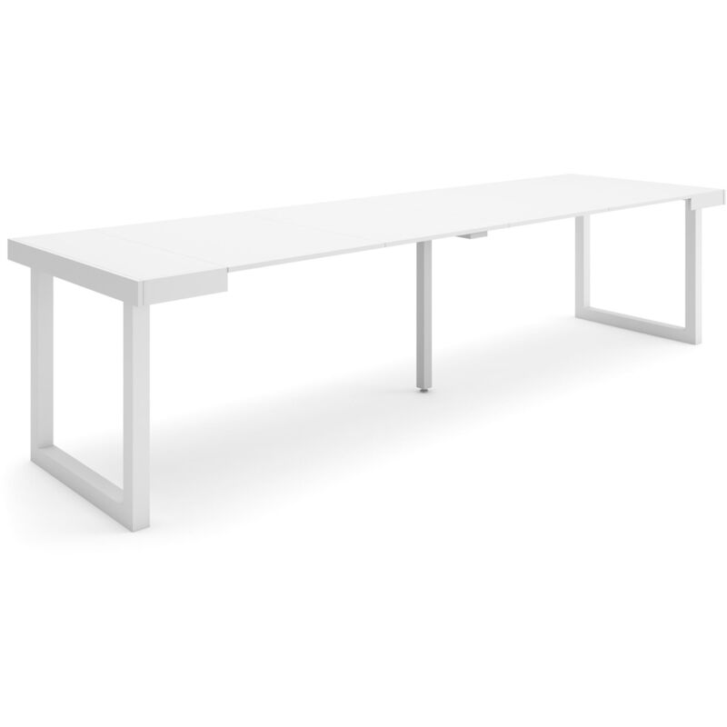 foto del prodotto consolle allungabile, tavolo consolle allungabile , 300, per 14 persone, gambe in legno, stile moderno, bianco skraut home