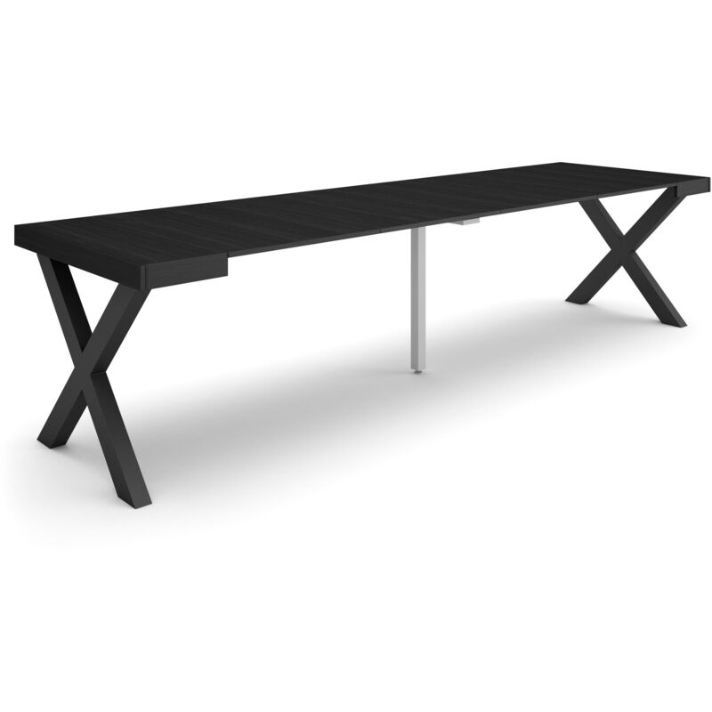 foto del prodotto consolle allungabile, tavolo consolle allungabile , 300, per 14 persone, gambe in legno, stile moderno, nero skraut home