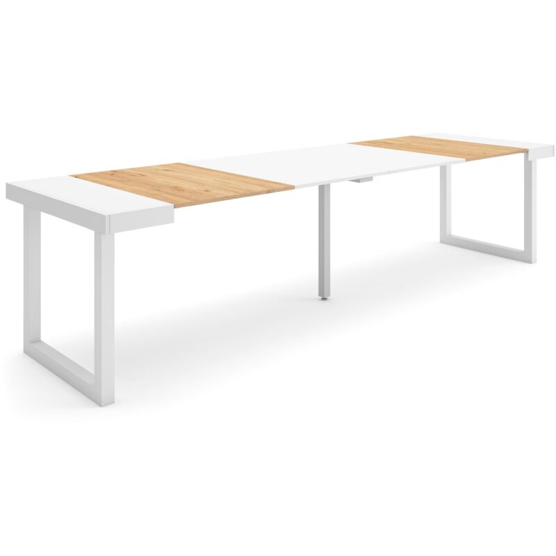 foto del prodotto consolle allungabile, tavolo consolle allungabile , 300, per 14 persone, gambe in legno, stile moderno, rovere e bianco skraut home