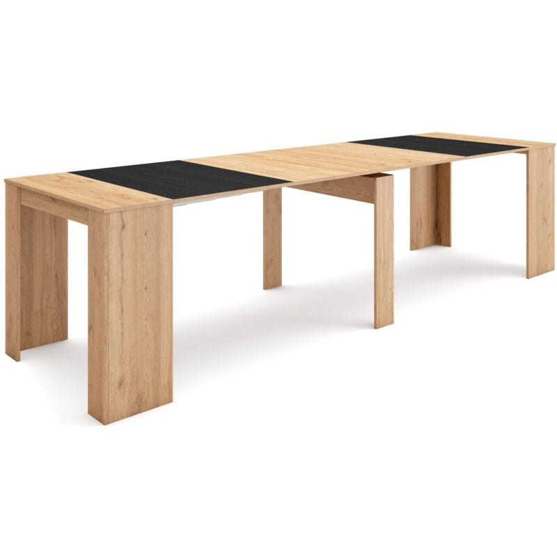 foto del prodotto consolle allungabile, tavolo consolle allungabile , 300, per 14 persone, tavolo da pranzo, stile moderno, rovere e nero skraut home