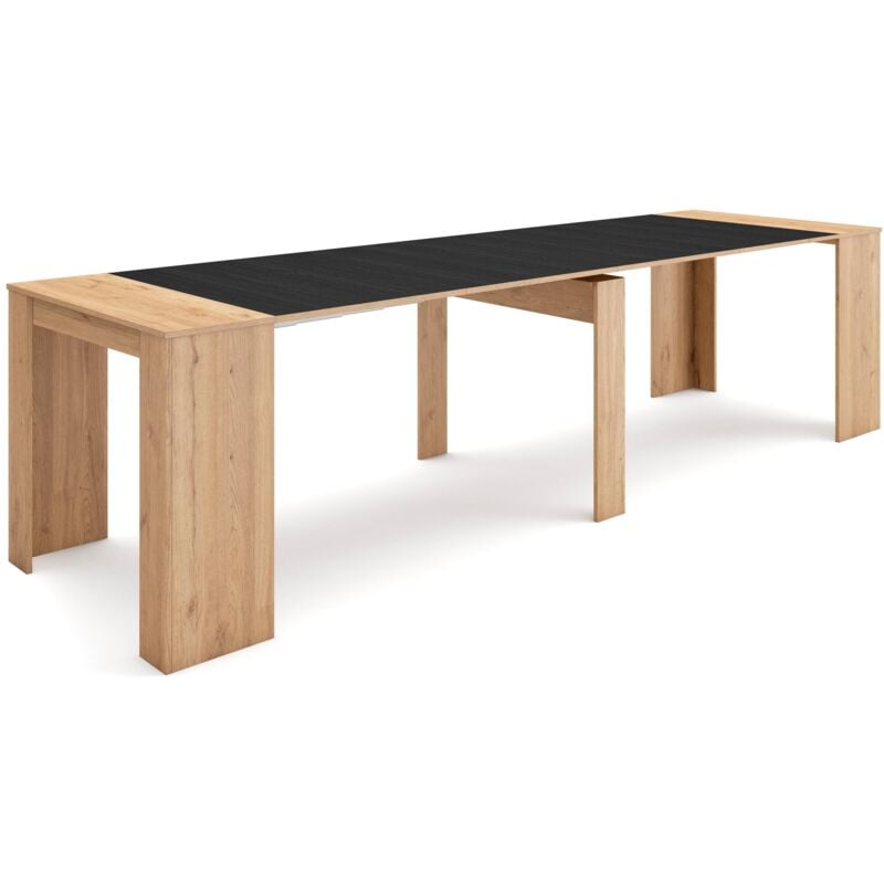 foto del prodotto consolle allungabile, tavolo consolle allungabile , 300, per 14 persone, tavolo da pranzo, stile moderno, rovere e nero skraut home