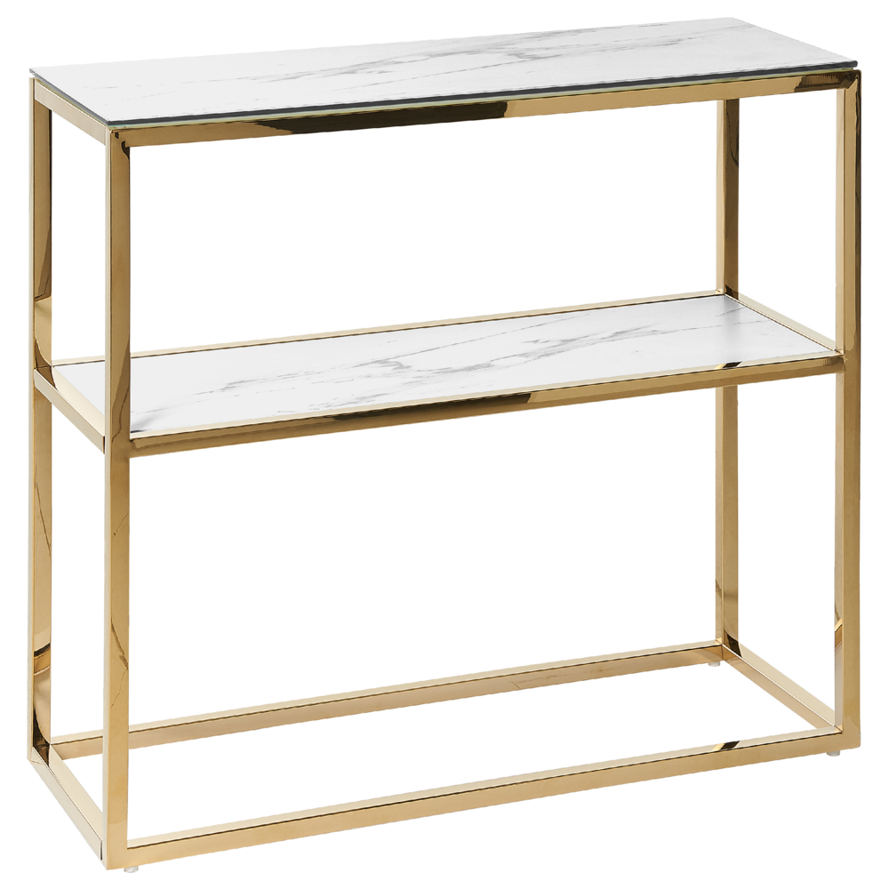 foto del prodotto consolle bianco con vetro temperato dorato acciaio inox mensola 80 x 30 cm rettangolare glam moderno soggiorno camera da letto corridoio