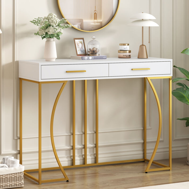 foto del prodotto consolle con 2 cassetti stile moderno bianco e oro
