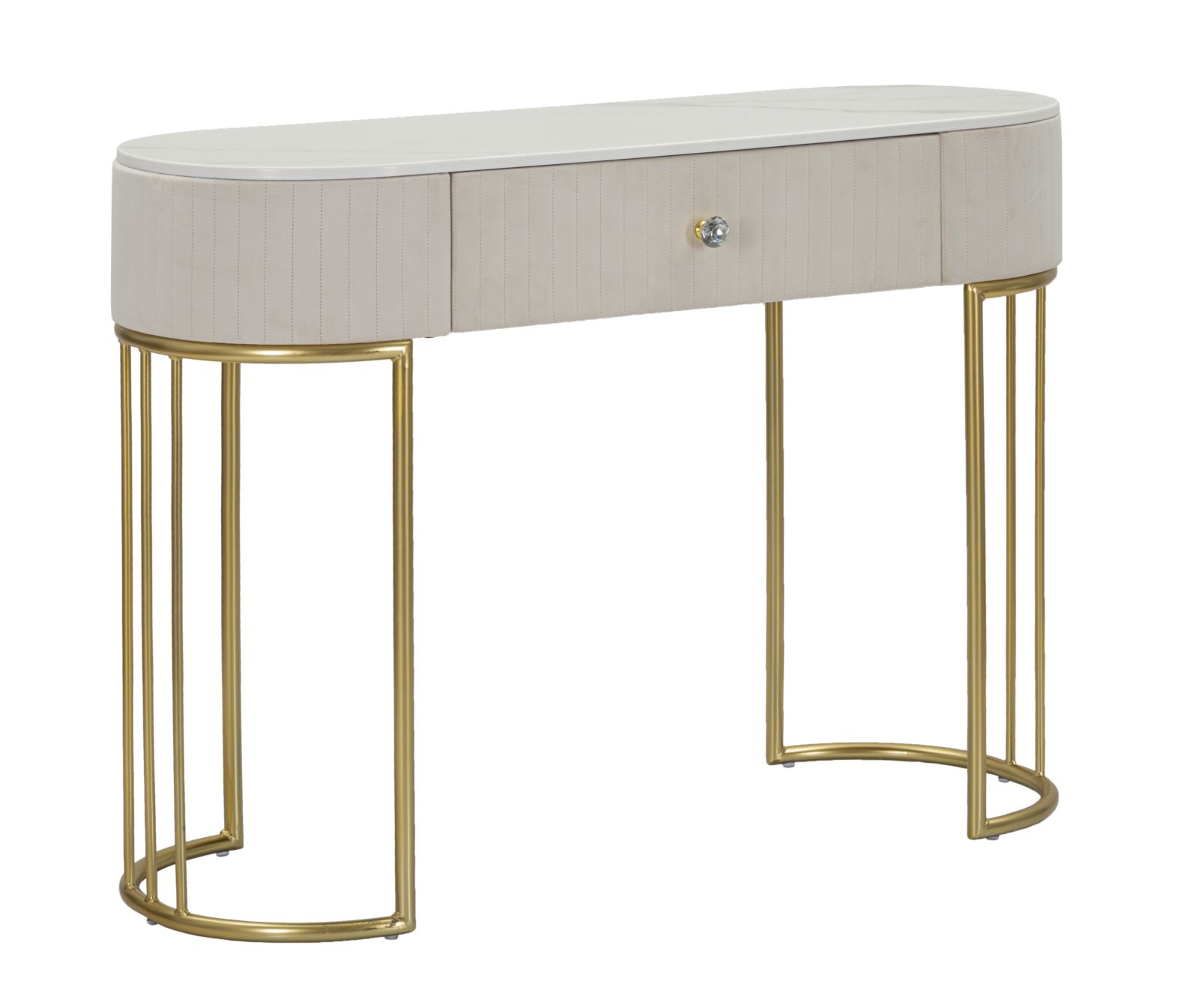 foto del prodotto consolle con cassetto crema, metallo dorato, piano in similmarmo 100x40x75cm montpellier