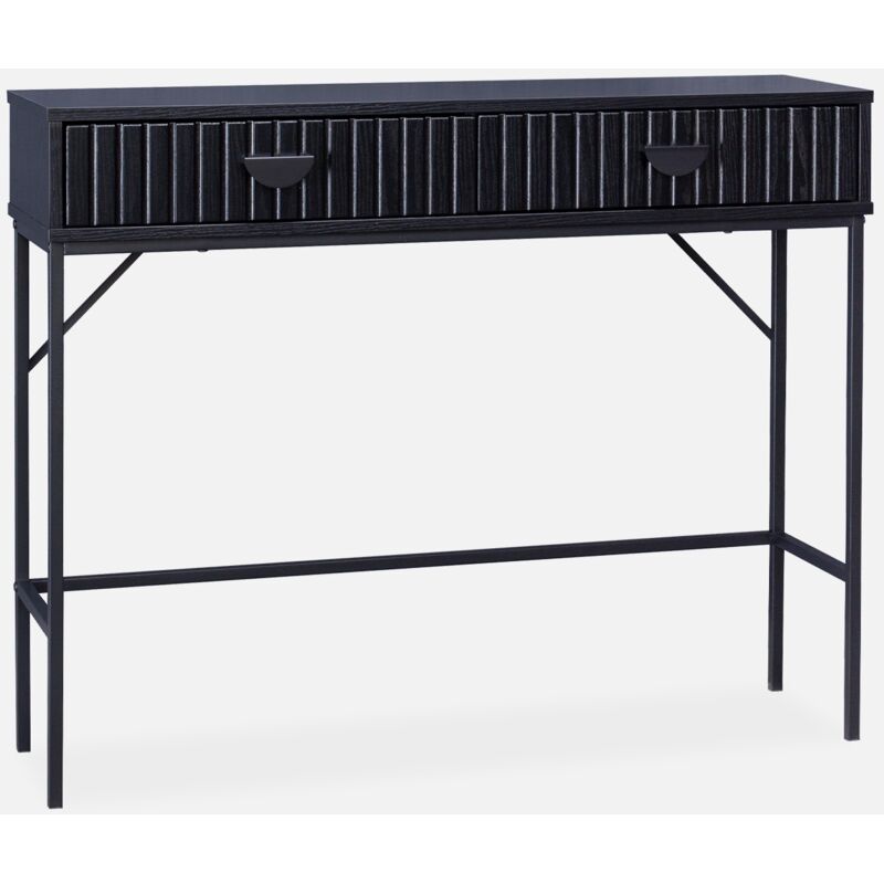 foto del prodotto consolle con effetto legno scanalato nero a 2 cassetti, 100cm