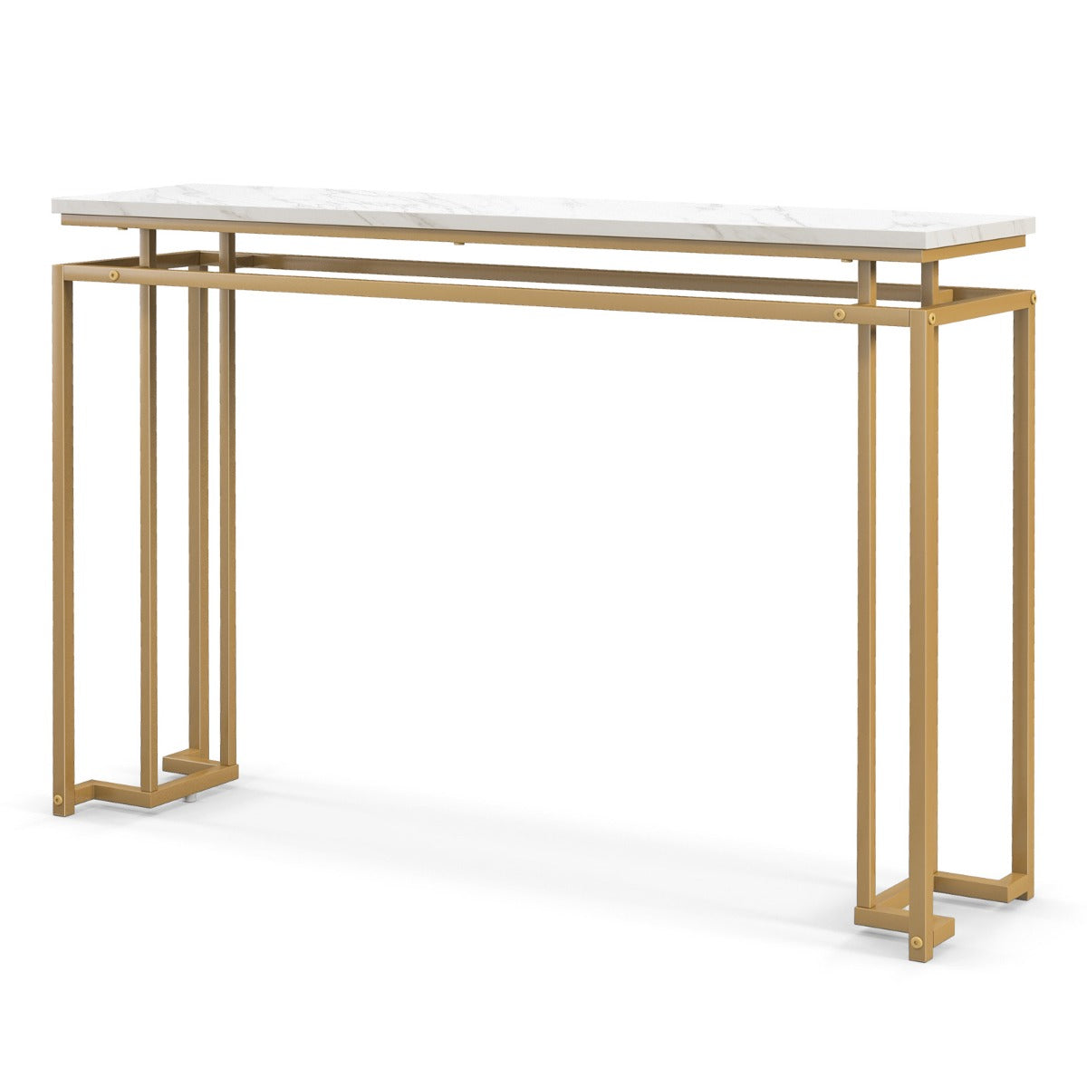 foto del prodotto consolle consolle da ingresso effetto marmo design moderno geometrico struttura in metallo oro per ingresso corridoio soggiorno 120 x 30 x 805 cm bianco 20 0005108