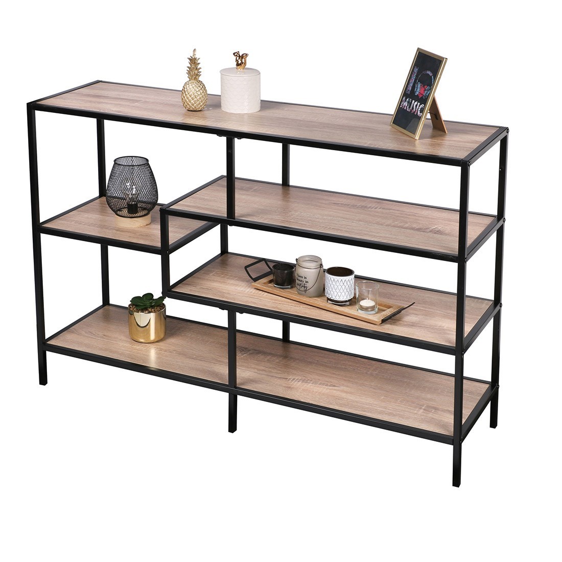 foto del prodotto consolle d 39 ingresso stile industriale collezione holborn. colore rovere e nero. 5 scaffali