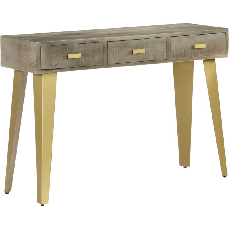 foto del prodotto consolle da ingresso funzionale ed elegante con cassetti in legno di mango grigio con ottone 110 x 35 x 76 cm dec031734