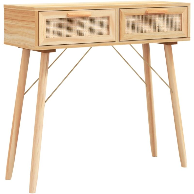foto del prodotto consolle da ingresso funzionale ed elegante con cassetti portaoggetti 80 x 30 x 75 cm in legno di pino e rattan naturale dec032040