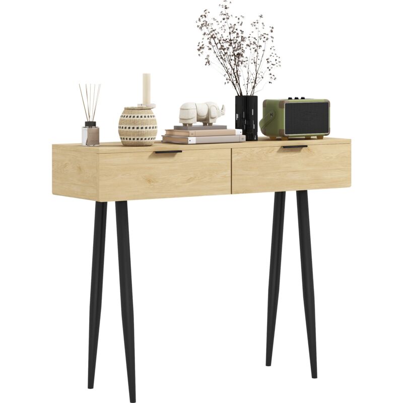 foto del prodotto consolle da ingresso in stile nordico 100x30x80,5 cm in legno e acciaio rovere