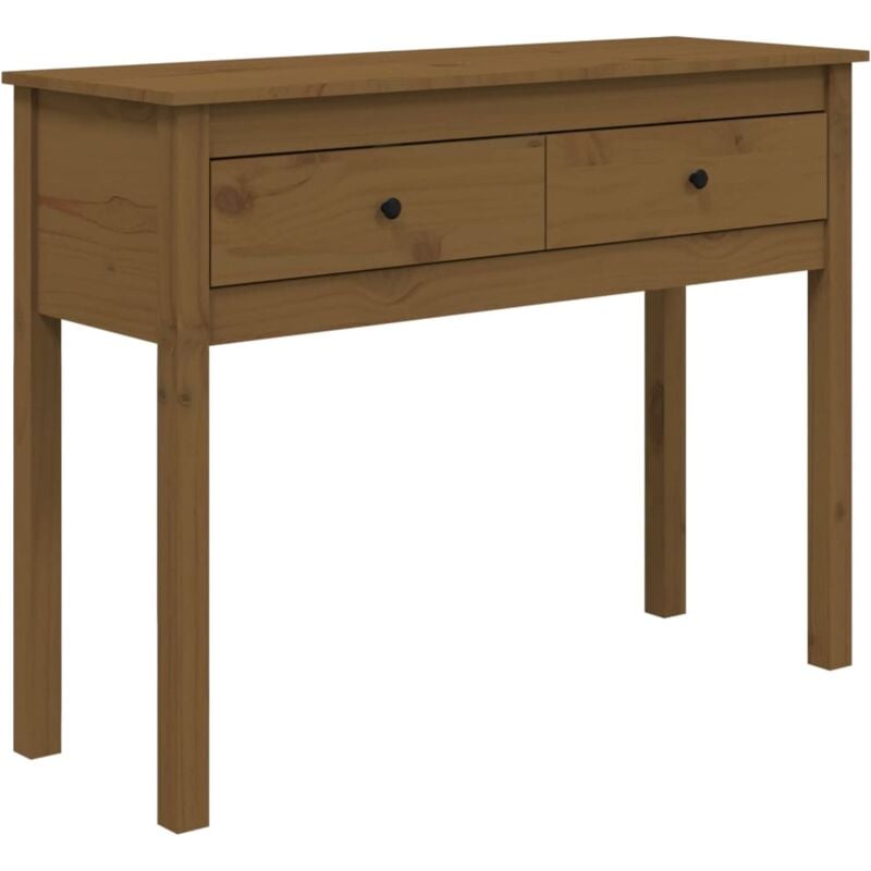 foto del prodotto consolle da ingresso moderna con cassettiera con cassetti 100 x 35 x 75 cm in legno di pino marrone miele dec032044