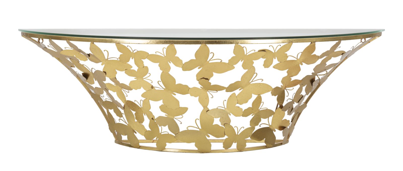foto del prodotto consolle da parete stondata, piano in vetro, decori farfalle 120x40.5x37.5cm butterflies