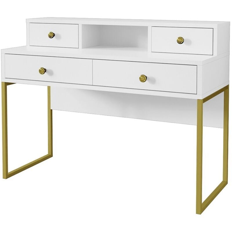foto del prodotto consolle da ufficio design collezione douglas con quattro cassetti e uno scomparto, colore bianco, 120 x 95 x 50 cm