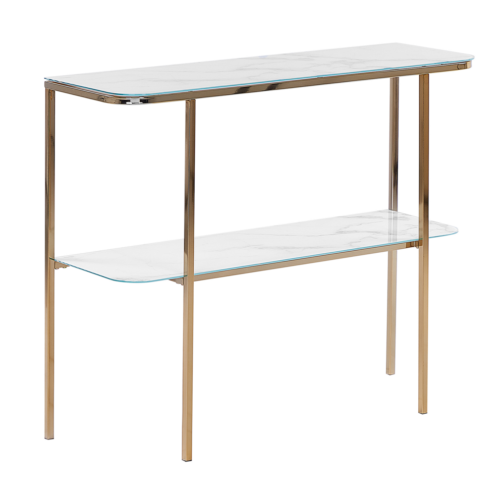 foto del prodotto consolle dorato bianco vetro temperato acciaio 100 x 35 cm effetto marmo glam moderno soggiorno camera da letto corridoio