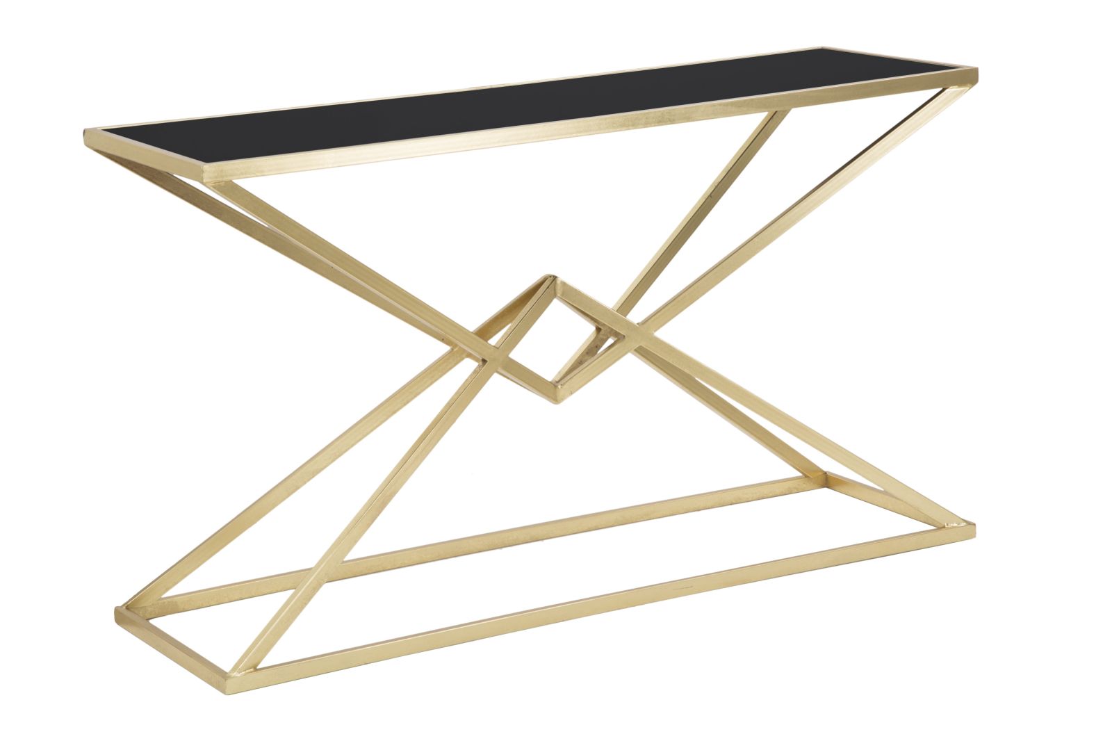 foto del prodotto consolle in metallo dorato, piano in vetro nero 120x40x79cm piramide