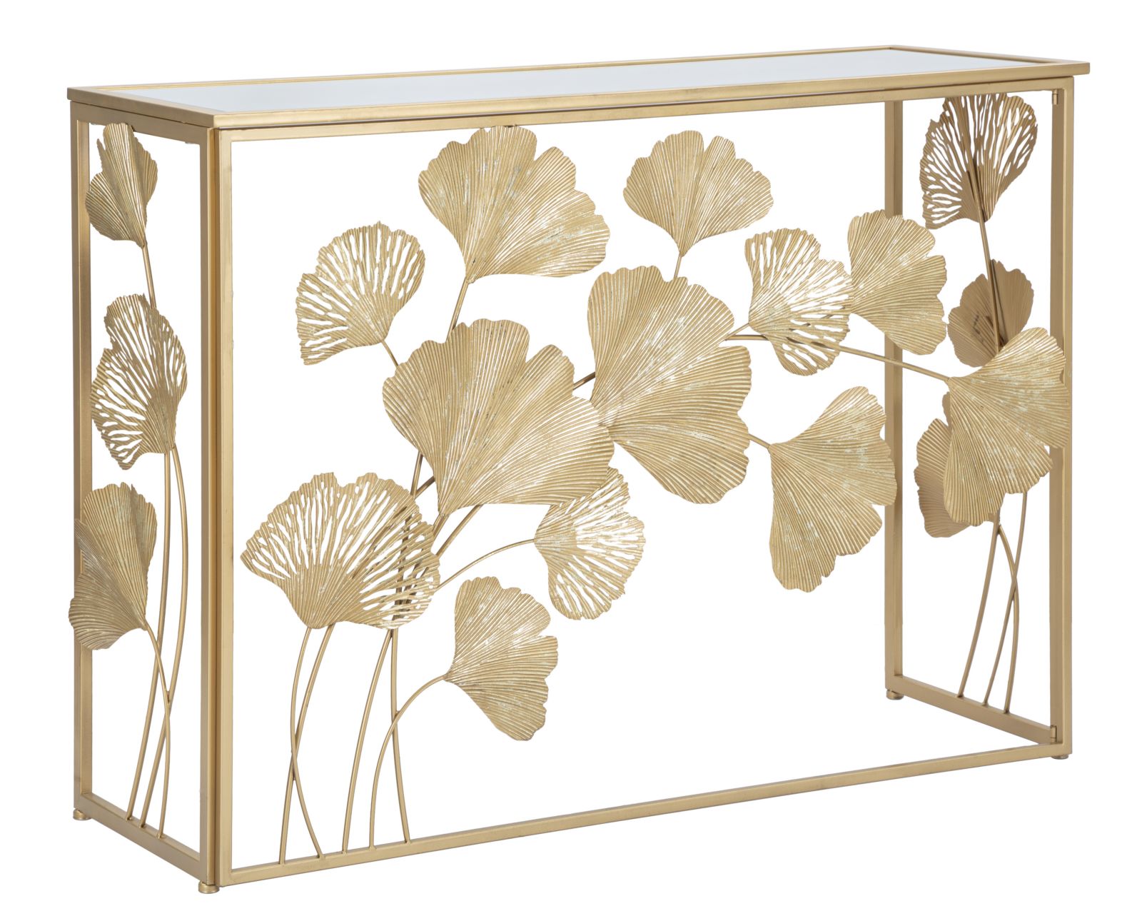 foto del prodotto consolle in metallo e vetro 108x36.5x80cm leaf oro