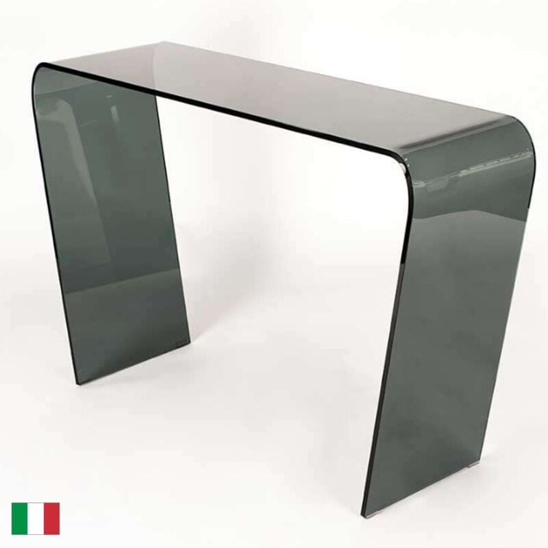 foto del prodotto consolle in vetro curvato trasparente l 112 made in italy tibero trasparente fum 