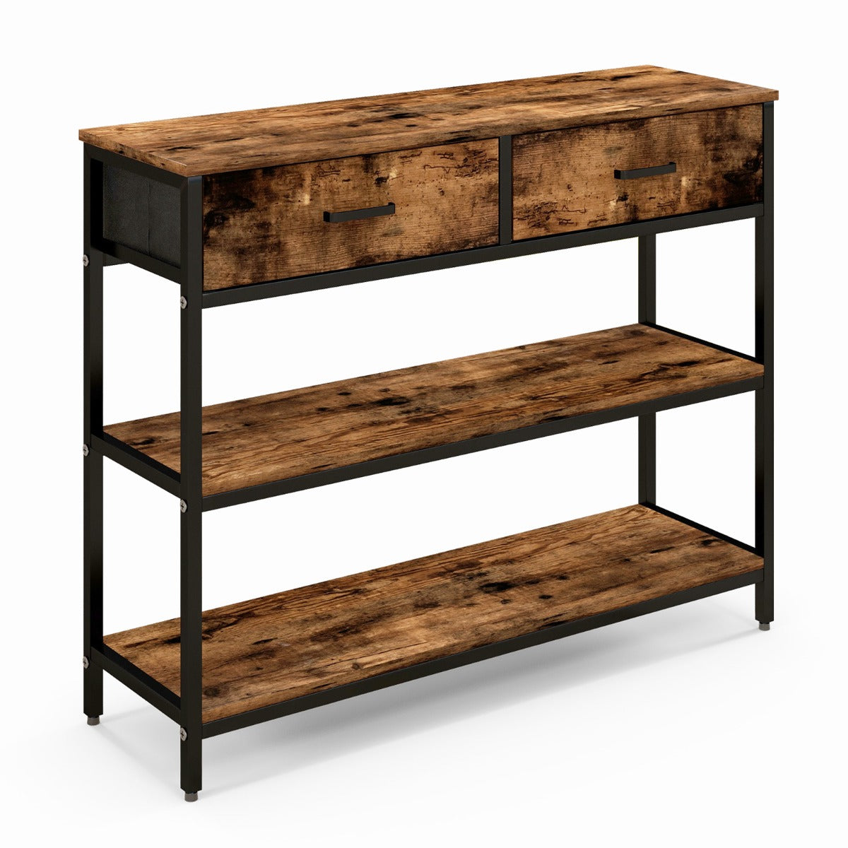 foto del prodotto consolle industriale 3 livelli 2 cassetti 100 x 30 x 80 cm struttura in metallo marrone rustico 20 0009413