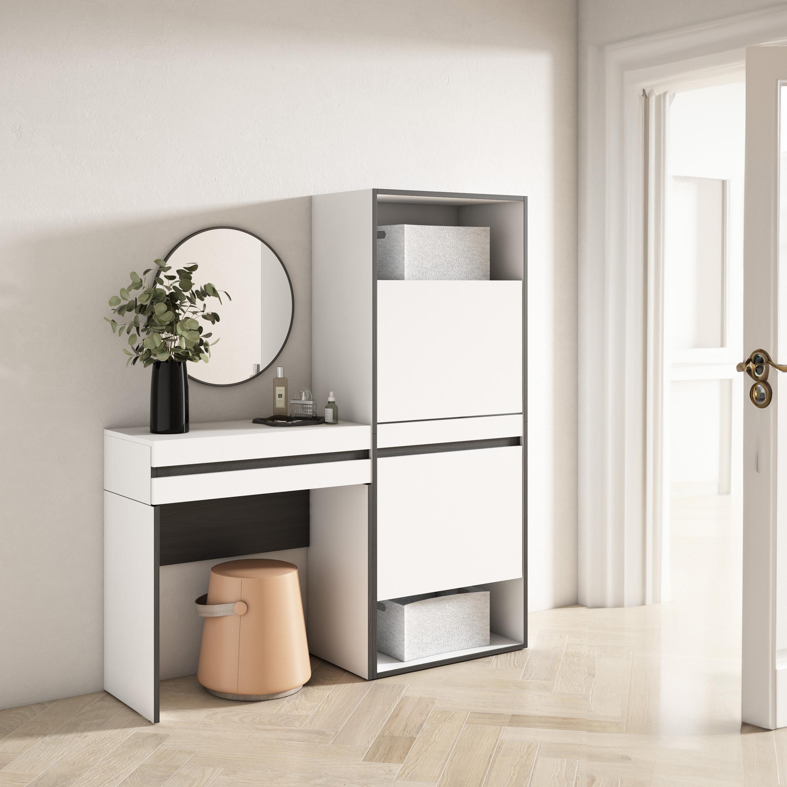foto del prodotto consolle ingresso, 130x35x145cm, con cassetto, scarpiera, bianco rf3440