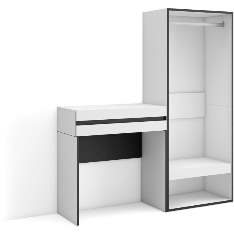 foto del prodotto consolle ingresso, mobile ingresso corridoio, 130x145x35 cm, con cassetto, armadio aperto, stile moderno, bianco skraut home