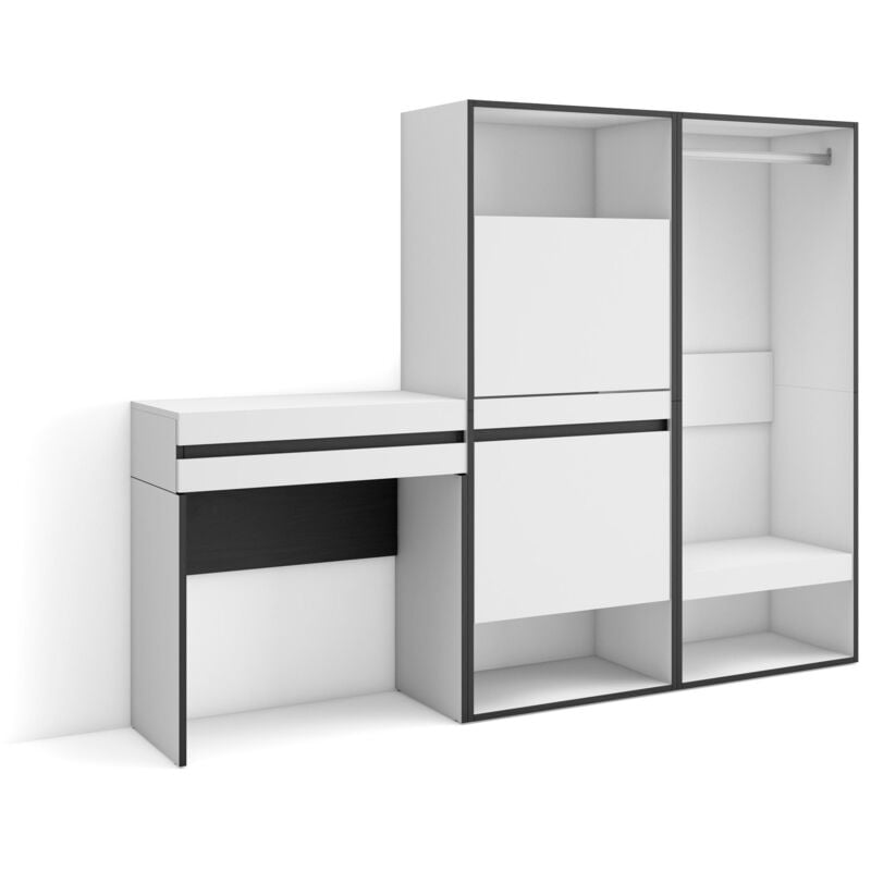 foto del prodotto consolle ingresso, mobile ingresso corridoio, 190x145x35 cm, con cassetto, scarpiera, armadio aperto, stile moderno, bianco skraut home