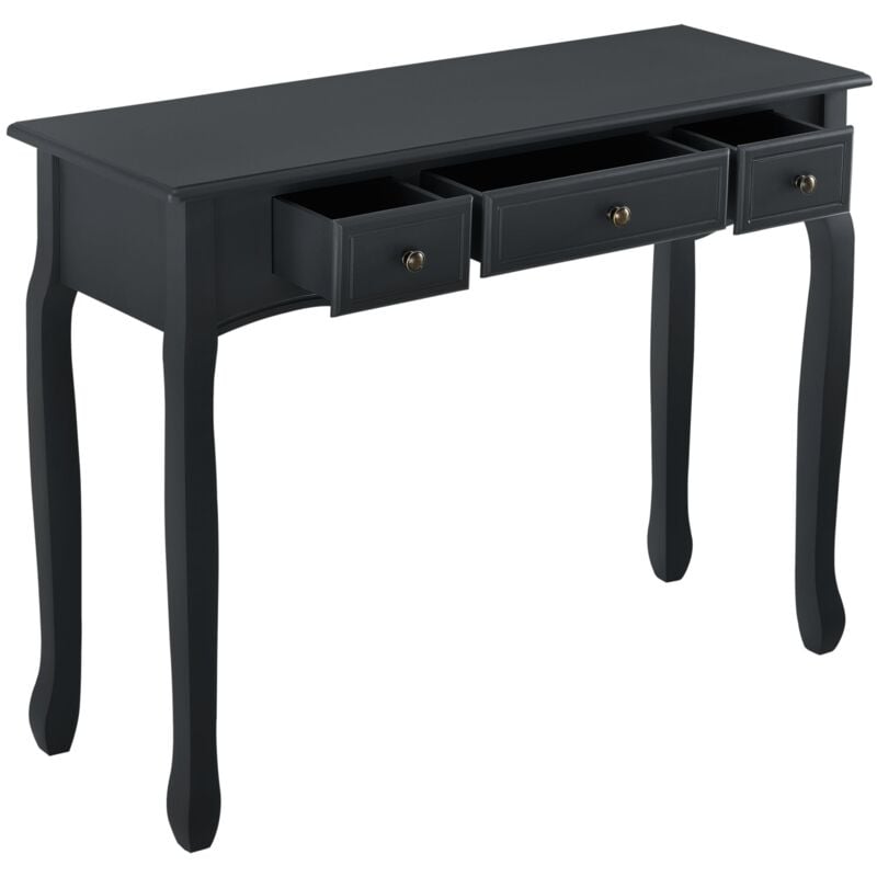 foto del prodotto consolle ingresso soggiorno con 3 cassetti mdf gambe in pino 100 cm nero