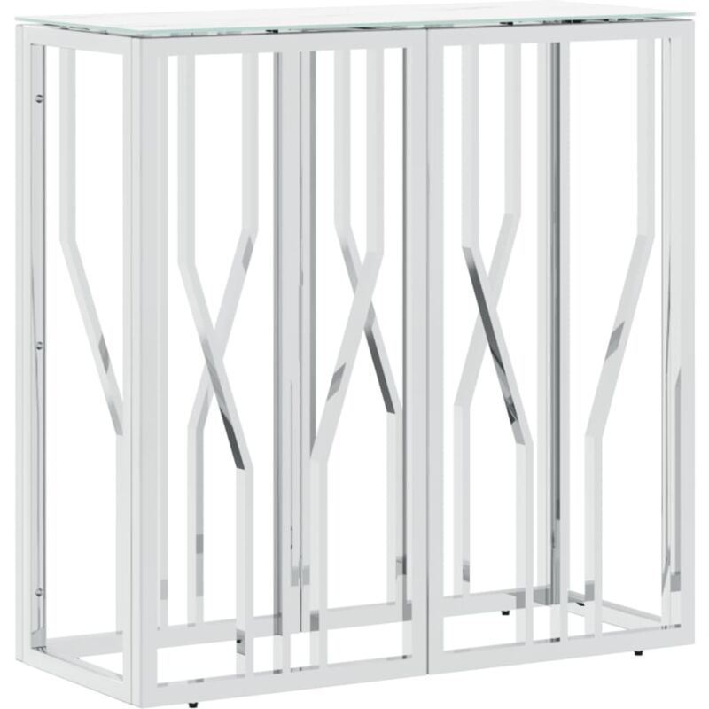 foto del prodotto consolle mobile da ingresso 70 x 30 x 70 cm acciaio inox argento e vetro temperato dec031599