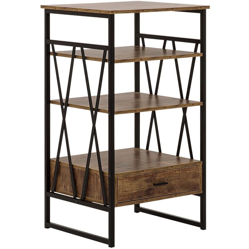 foto del prodotto consolle mobile tv legno scuro e metallo 3 ripiani 1 cassetto home office mobili stile moderno keene