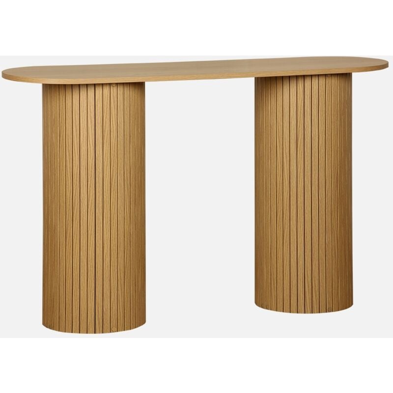foto del prodotto consolle ovale scandinava con effetto legno scanalato