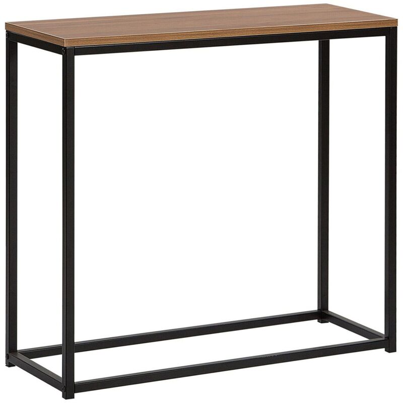 foto del prodotto consolle piano in legno scuro base in metallo nero industriale moderno soggiorno camera da letto corridoio