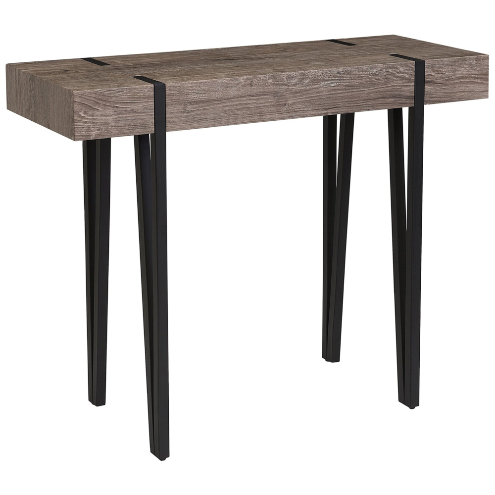foto del prodotto consolle piano in legno scuro gambe a forcella in metallo nero 100 x 40 cm stile industriale rettangolare