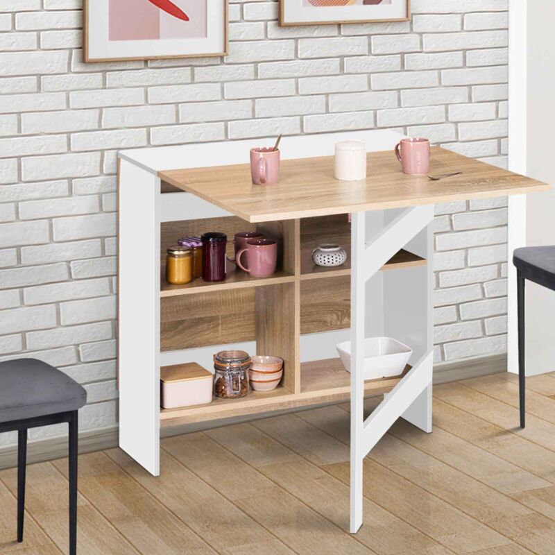foto del prodotto consolle pieghevole edi per 2 6 persone con contenitore in legno bianco e piano in faggio 150 x 80 cm