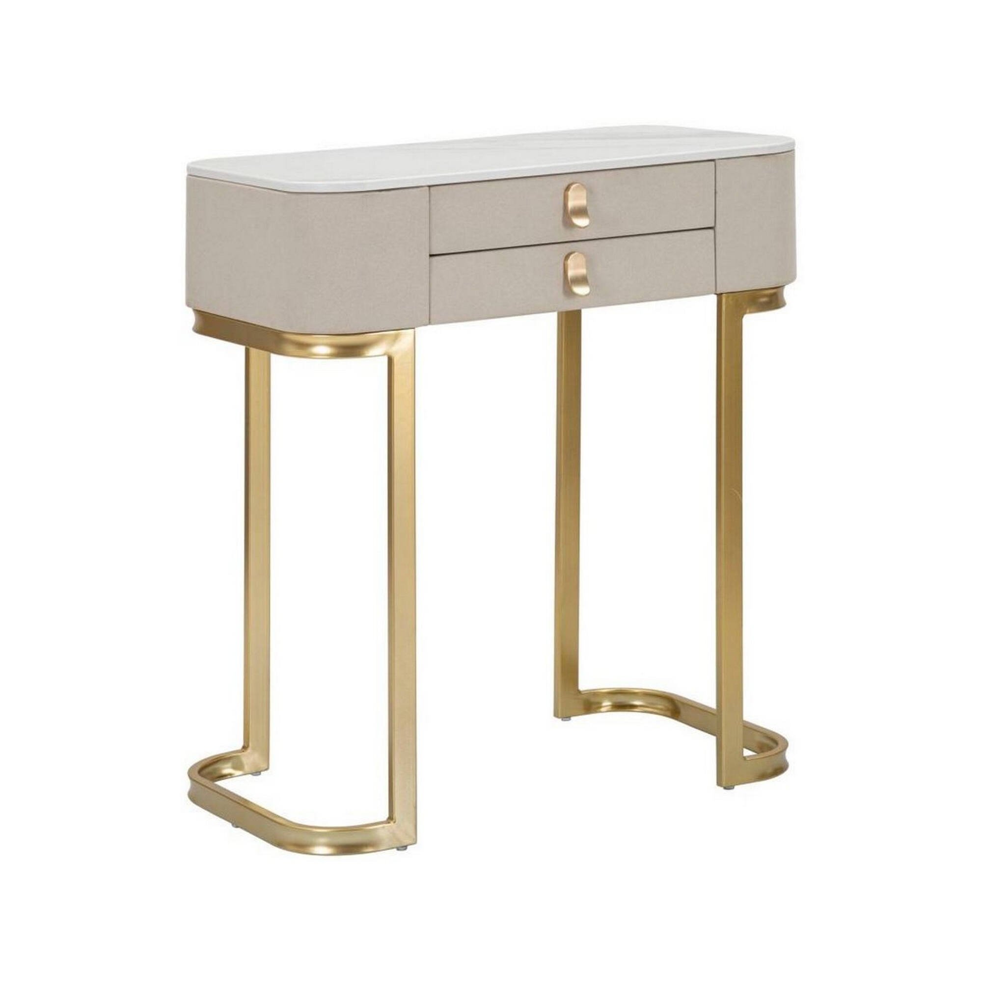 foto del prodotto consolle ronda, tavolo multiuso, mobiletto d'appoggio, scrivania da corridoio, crema e oro, 70x40 h80 cm