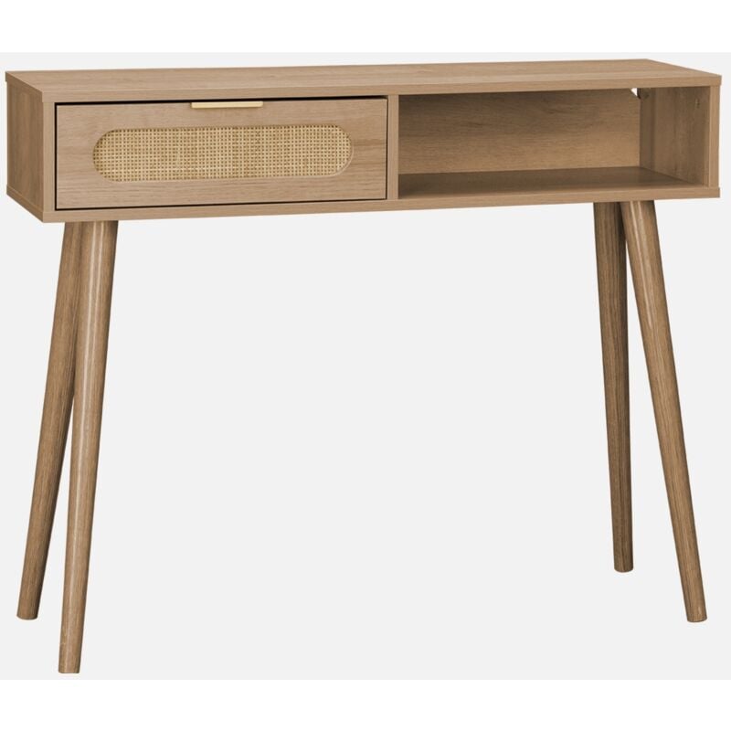 foto del prodotto consolle scandinava in canna e legno, 100cm