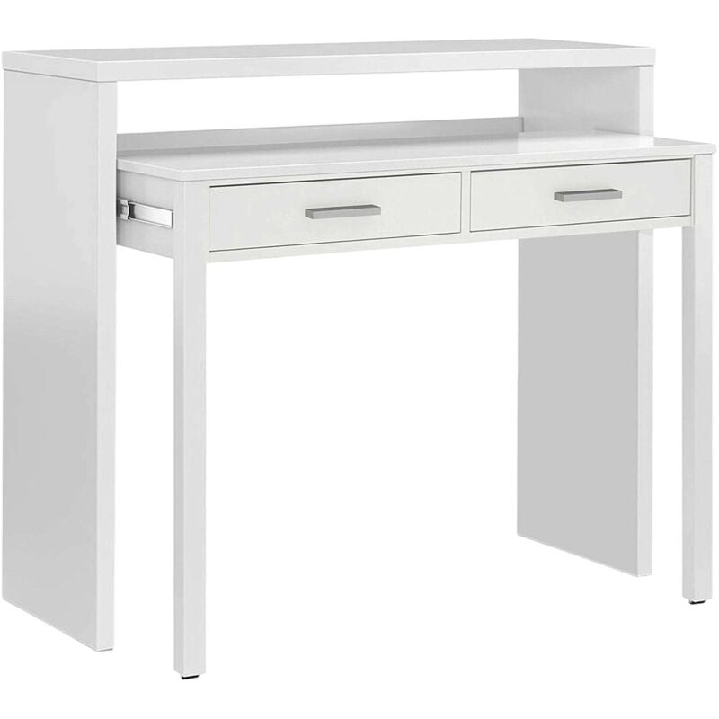 foto del prodotto consolle, scrivania con piano estensibile, scrittoio porta pc con 2 cassetti, cm 99x36h88, bianco