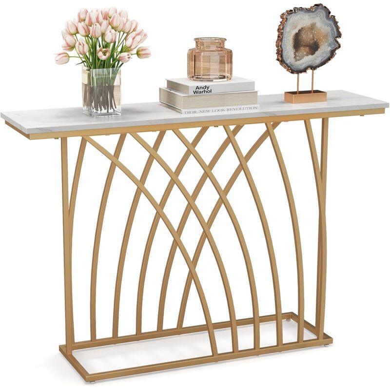 foto del prodotto consolle stretto 120 x 30 x 80 cm, tavolino con struttura in metallo, stretto per ingresso e soggiorno, portata fino a 20 kg, oro relax4life