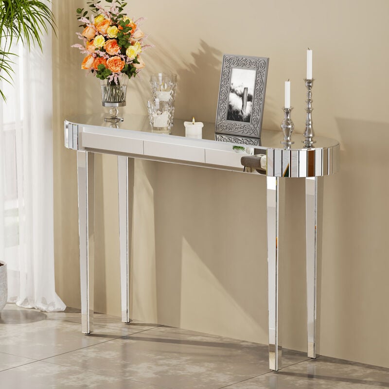 foto del prodotto consolle tavolo ingresso vetro specchio lusso tavolino ingresso stretto e alto mobili moderno design