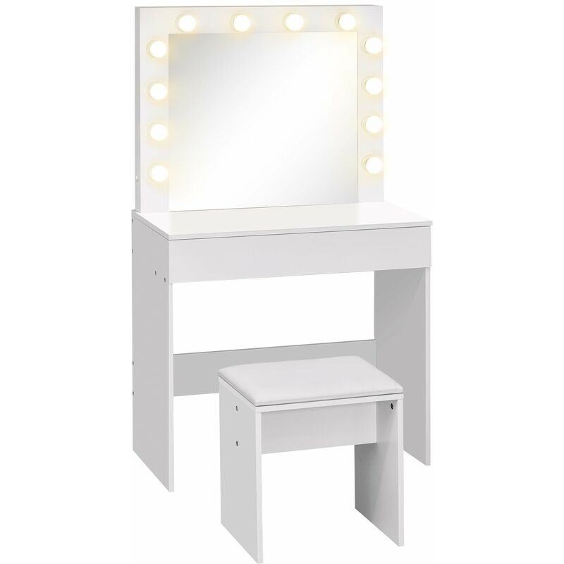 foto del prodotto consolle trucco con specchio 80x40x140 cm con sgabello in legno bianca