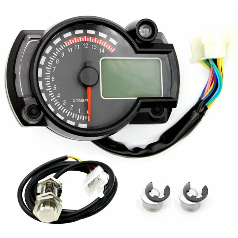 foto del prodotto contagiri elettronico lcd per moto tachimetro digitale universale per moto con sensore di velocit nero, con sensore di velocit 