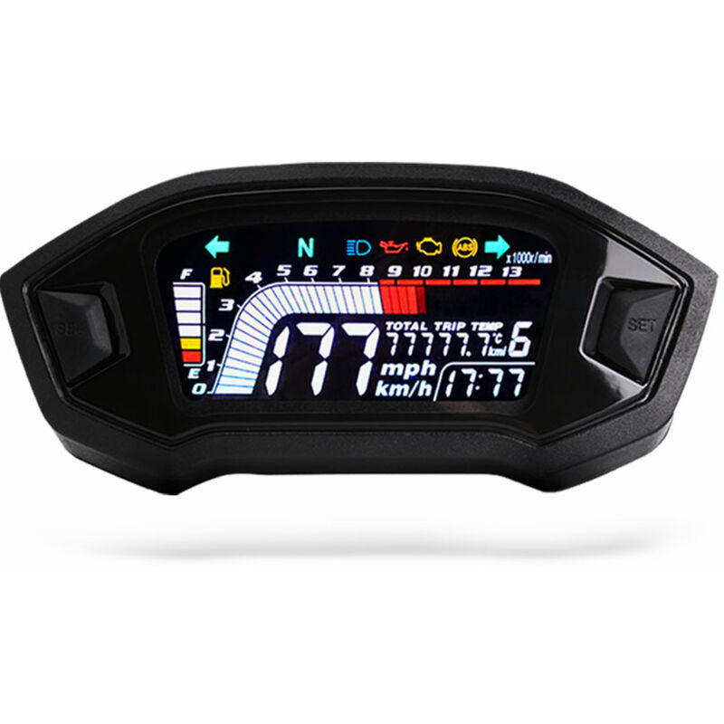 foto del prodotto contagiri universale per motociclette da 13000 giri min, lcd digitale retroilluminato, contagiri digitale lcd per moto, contachilometri, indicatore