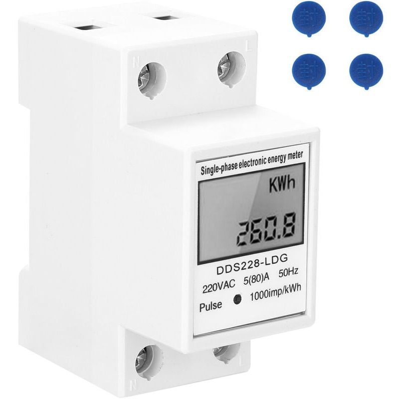 foto del prodotto contatore di energia elettrica monofase con display lcd guida din 35mm 220v 50hz