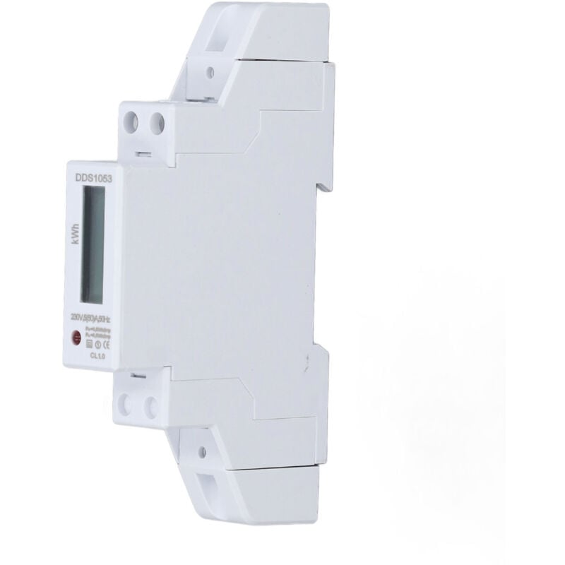 foto del prodotto contatore di energia monofase 230v 5 50 a 1p con display lcd, rilevamento automatico, voltmetro su guida din, tensione di alimentazione, corrente,