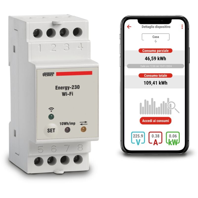 foto del prodotto contatore di energia wifi monofase con app vemer ve794600 energy wifi