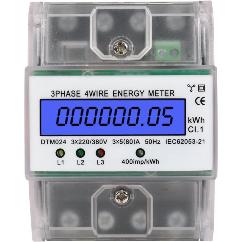 foto del prodotto contatore elettrico 220 400v 5 100a contatore trifase contatore elettrico digitale din rail 4 fili contatore kwh trifase con lcd contatore trifase