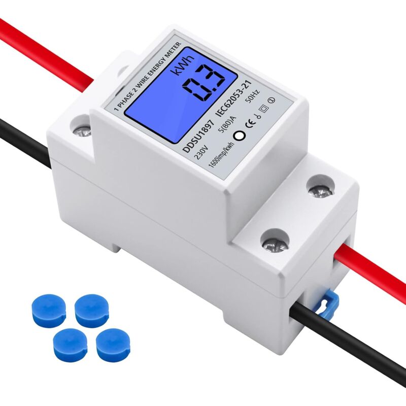 foto del prodotto contatore elettrico, contatore di energia 230v 5 80 a 2 fili 2p lcd display digitale con guida din monofase elettronico rail electronic digital