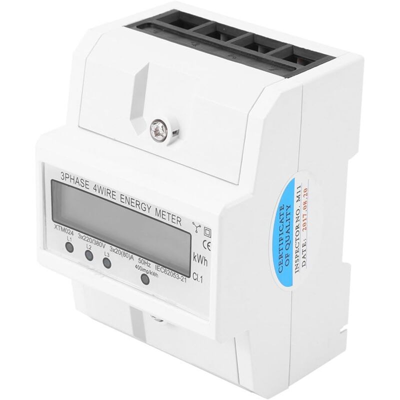 foto del prodotto contatore elettrico digitale per montaggio su guida din, contatore di energia elettronico trifase a 4 fili, 50 hz 60 hz, 3 x 20 80 a , multifunzione