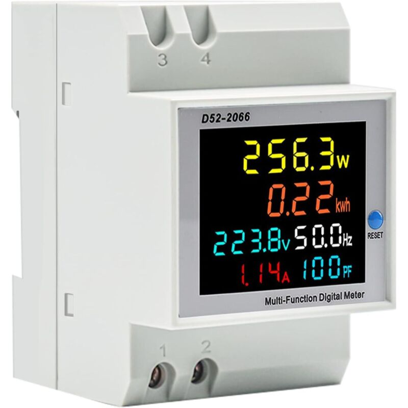 foto del prodotto contatore elettrico monofase wattmetro, contatore elettrico digitale ac 40-300v 100a misuratore su guida din watt kwh voltmetro amperometro multifunzionale resettabile ct tipo dpzo